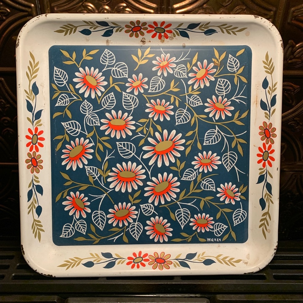 Vintage Large Maxey Metal Serving Tray 13"×13"